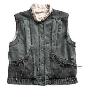 IZZI Vintage Gray Acid Wash Denim Pink Reversible Sleeveless Trucker Jacket M